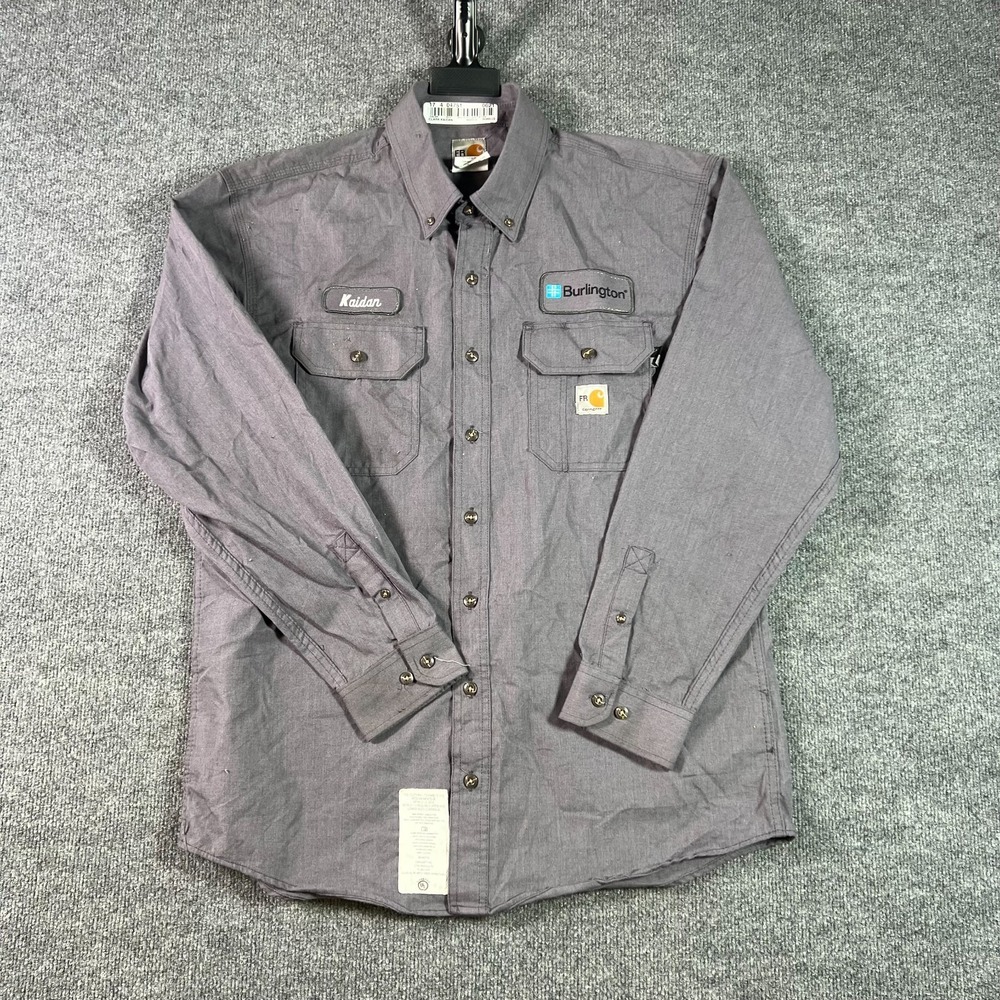 Carhartt Shirt Mens L Gray Button Front CAT 2 Flame Resistant Workwear 392-31